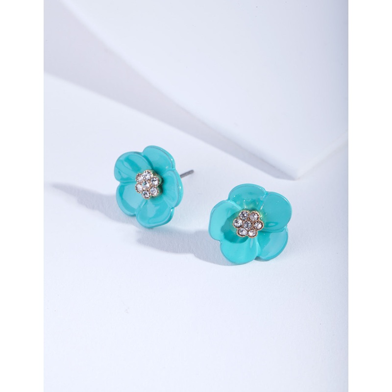 Teal Flower Diamante Stud Earrings