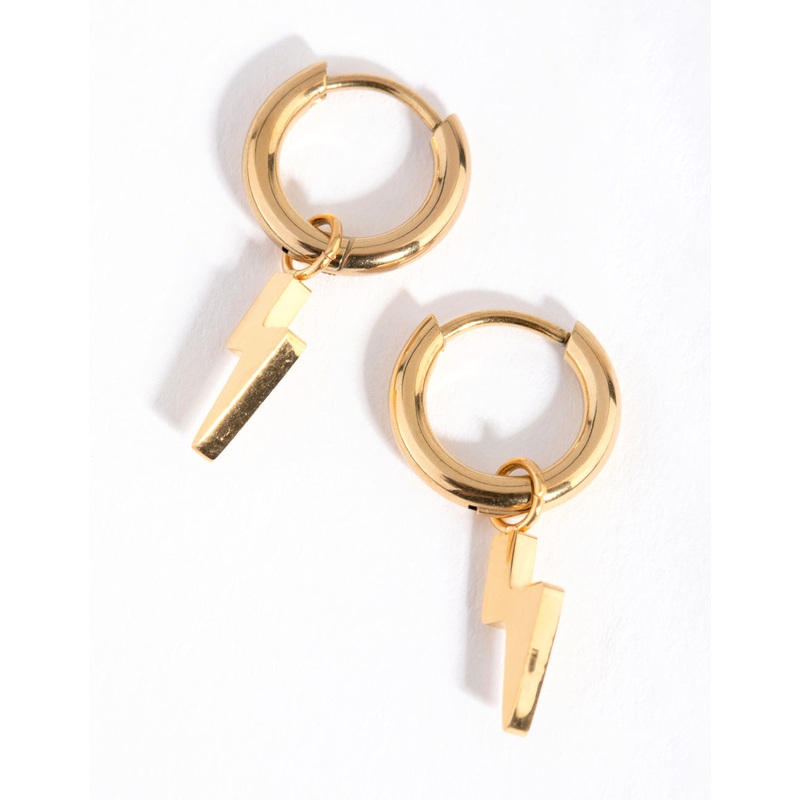 24 Carat Gold Plated Titanium Lightning Huggie Earrings