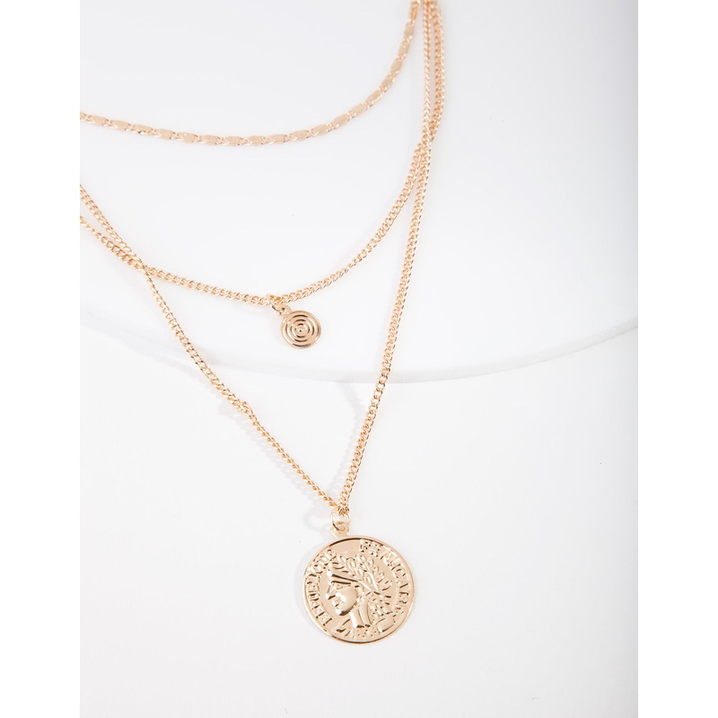 Gold Medallion Multi Layered Necklace
