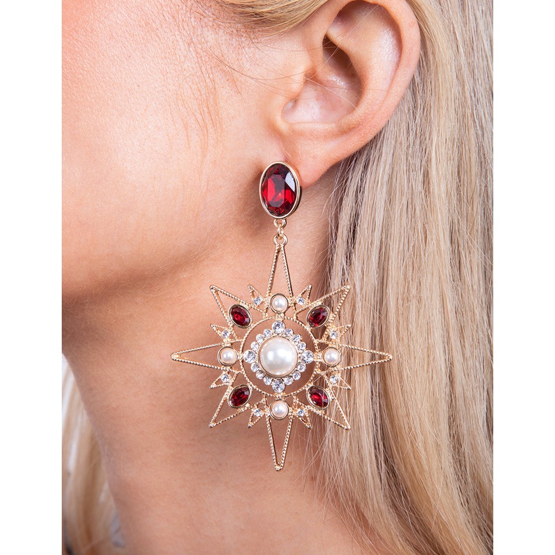 Red Star & Moon Drop Earrings