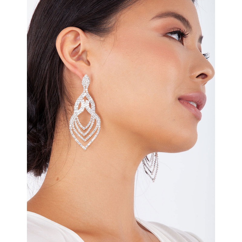 Silver Layered Tier Drop Earrings