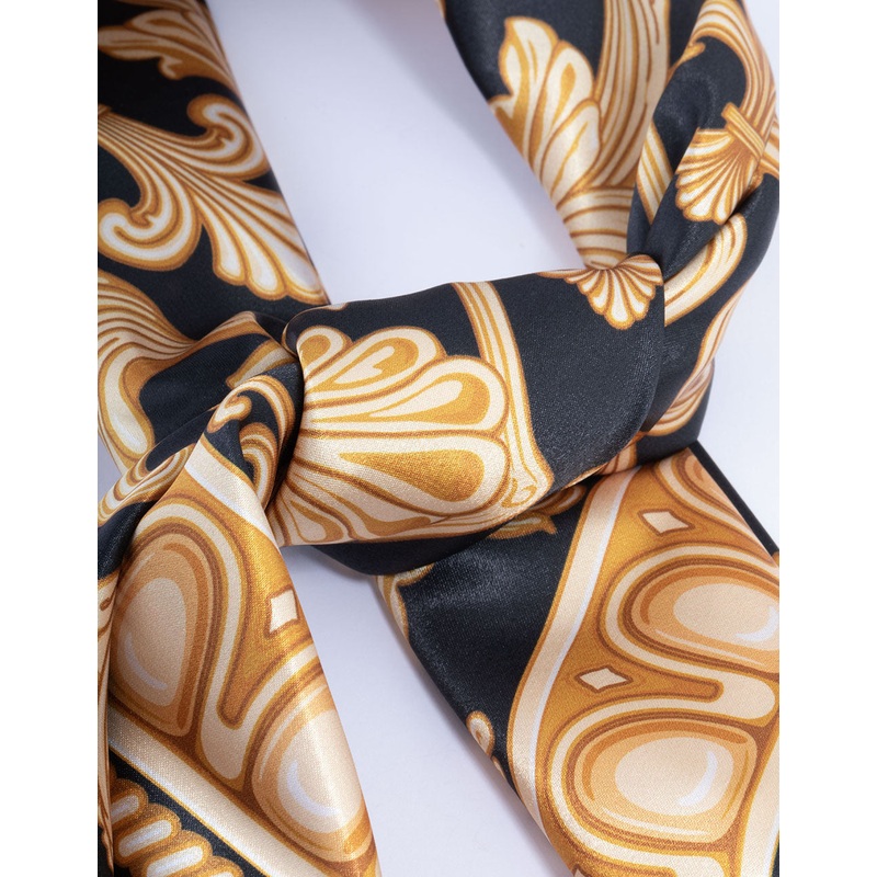 Black Fabric Vintage Double Print Scarf