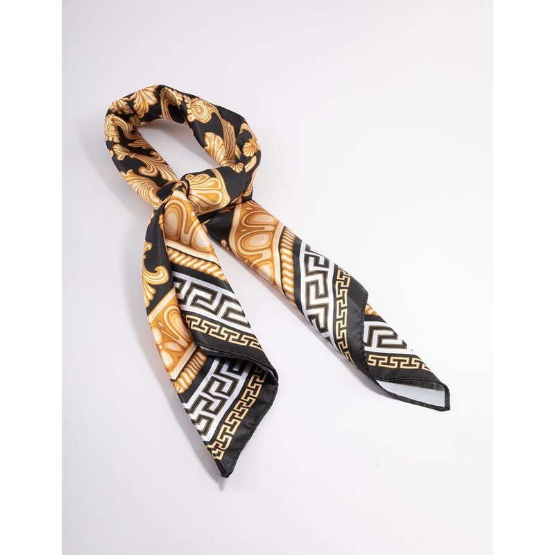 Black Fabric Vintage Double Print Scarf