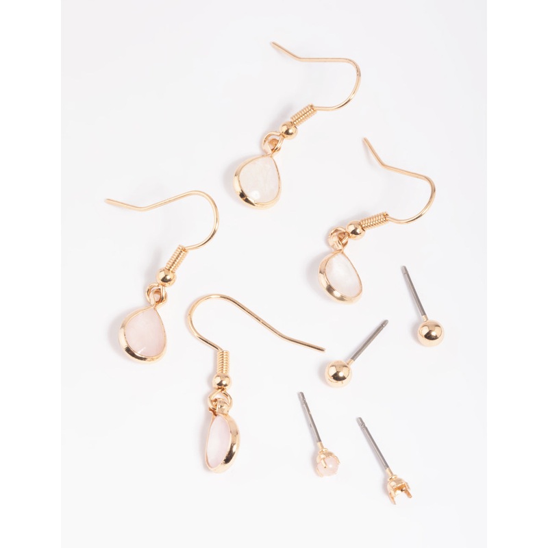 Gold Mixed Semi-Precious Stone Teardrop Earrings