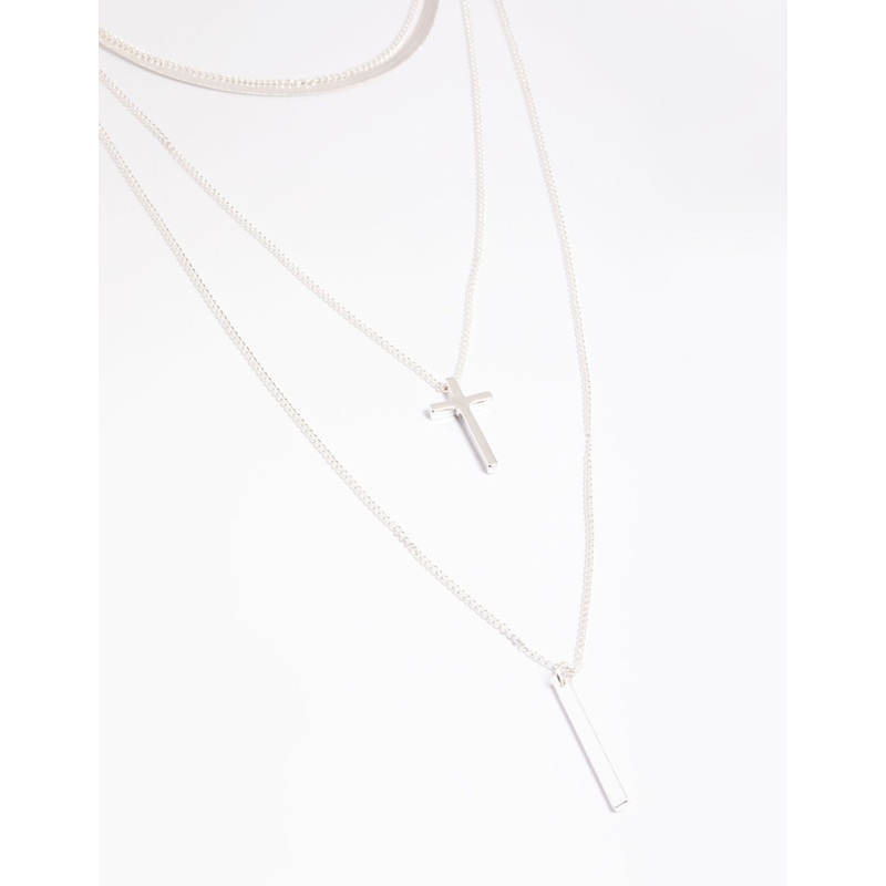 Silver Molten Row Cross Snakechain Necklace