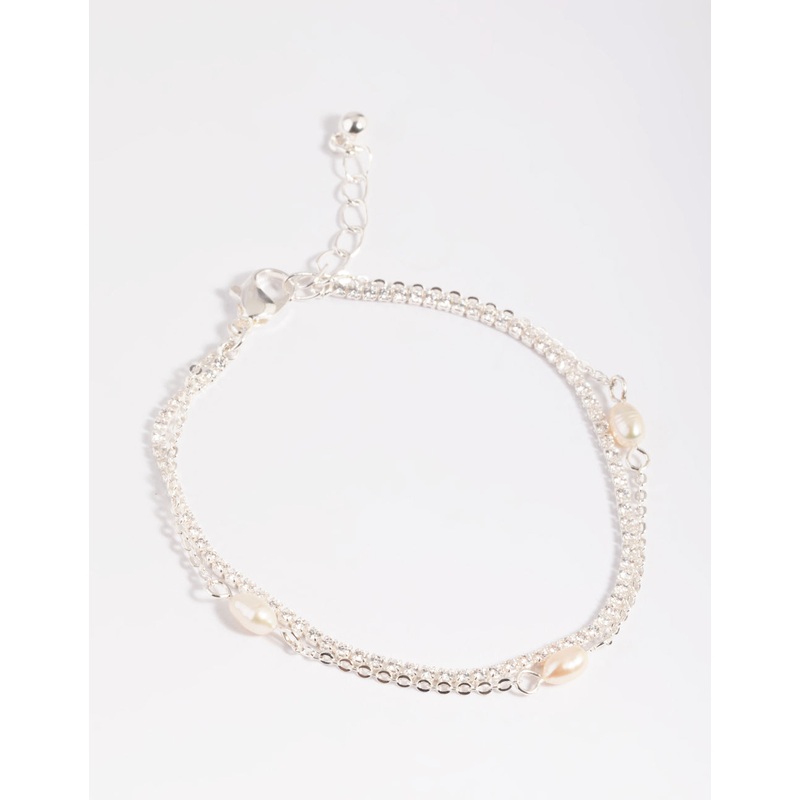 Silver Plated Brass  Cubic Zirconia Pearl Bracelet