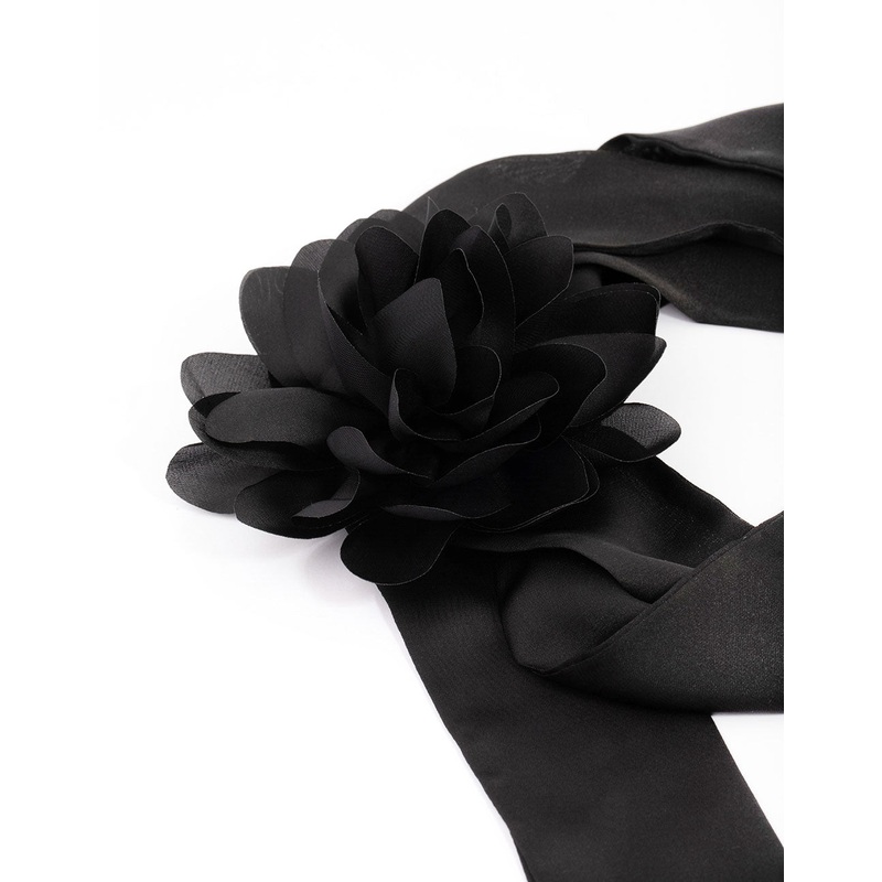Black Fabric Rosette Long Scarf