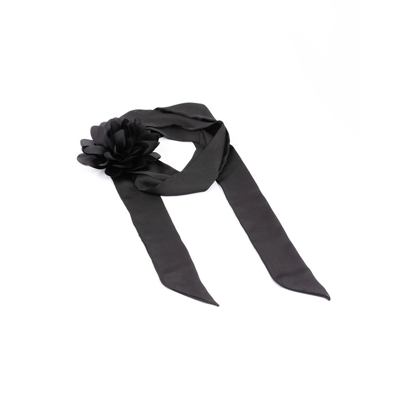 Black Fabric Rosette Long Scarf