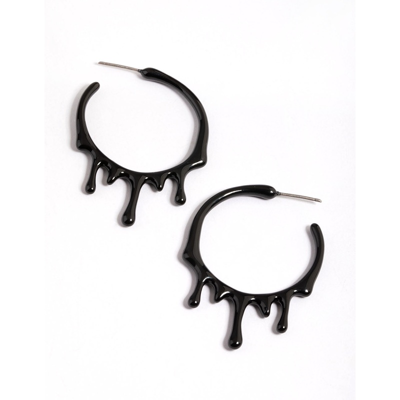 Black Paint Melt Hoop Earrings