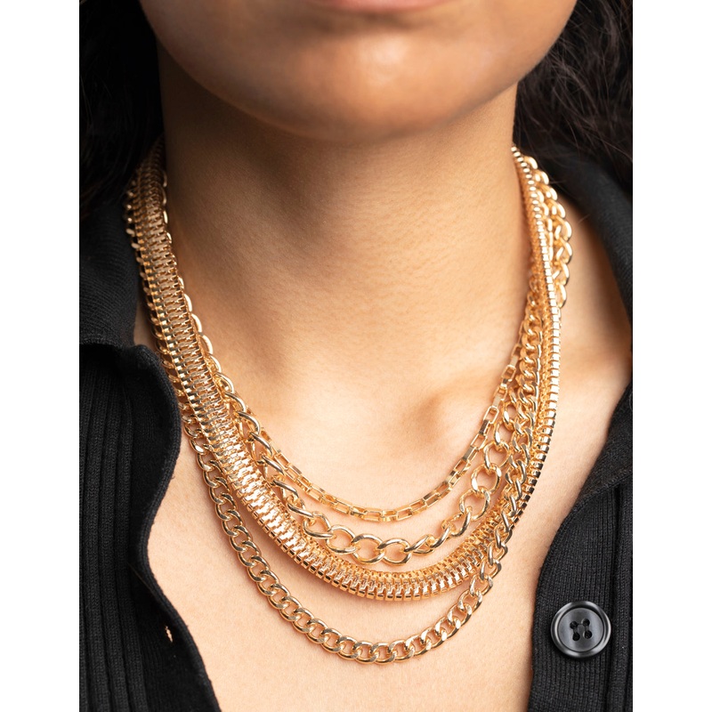 Gold Mixed Chain Layered Necklace