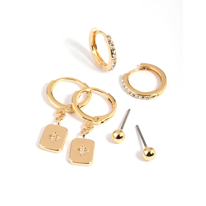 Gold Plated Brass Celestial Earring Stack 6-Pack
