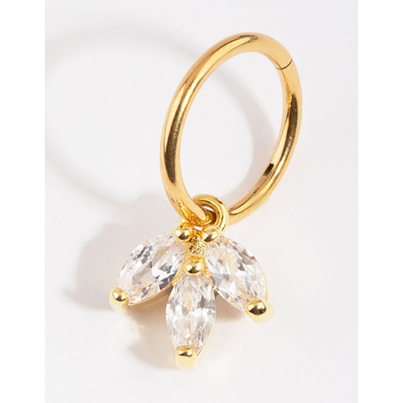 Gold Plated Titanium Marquise Cubic Zirconia Belly Ring