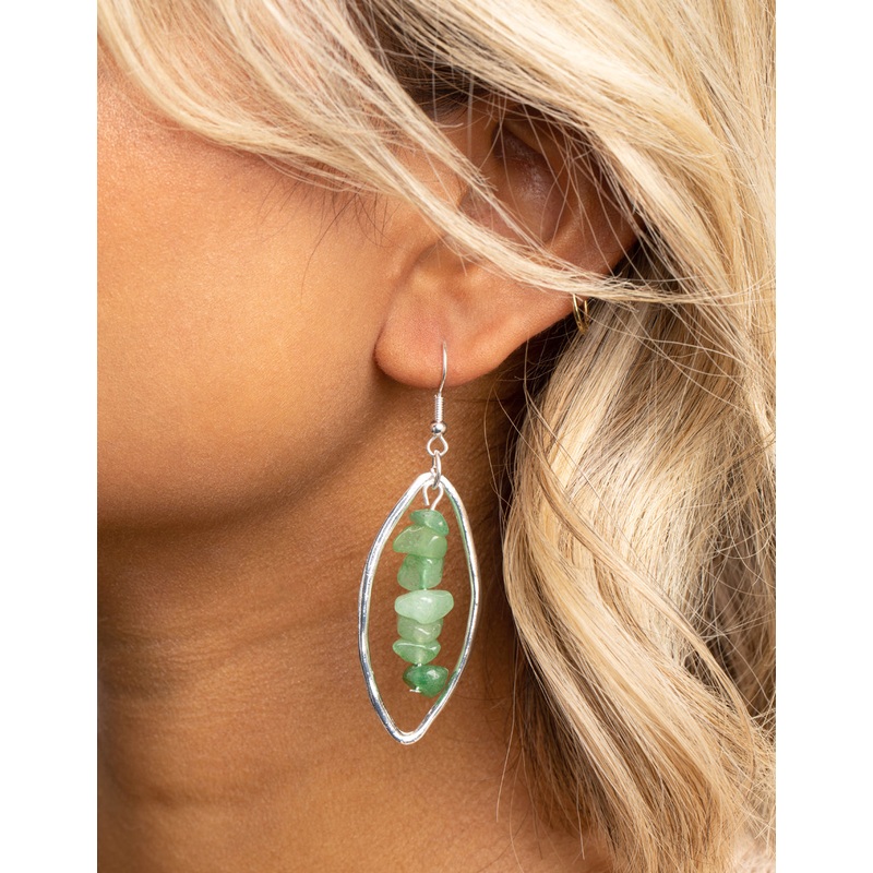 Green Adventurine Chip Oval Drop Earrings