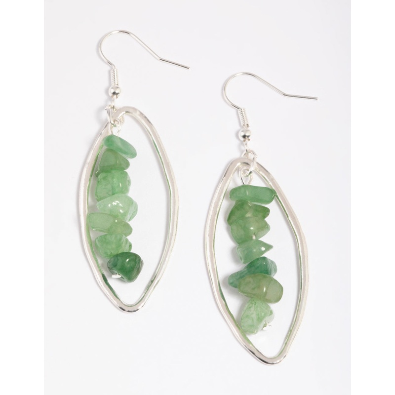 Green Adventurine Chip Oval Drop Earrings