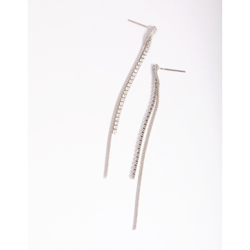 Silver Cubic Zirconia Chain Drop Earrings