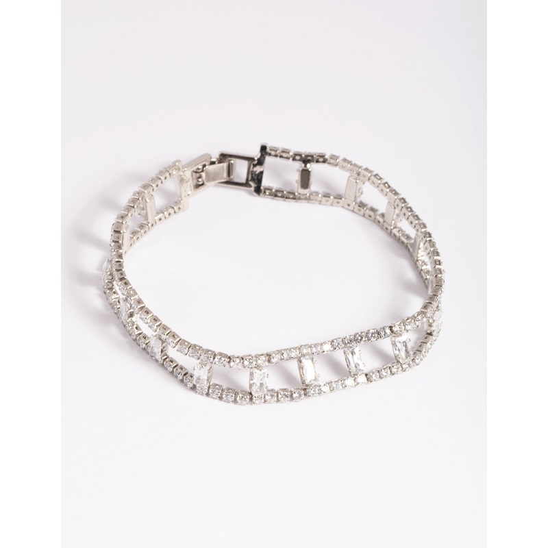 Silver Cubic Zirconia Ladder Bracelet