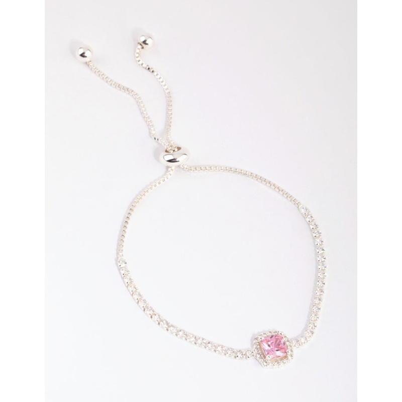 Silver Cubic Zirconia Square Halo Toggle Bracelet