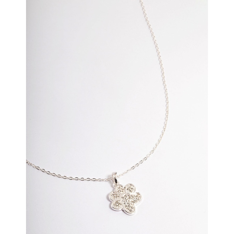 Silver Pave Diamante Paw Print Necklace