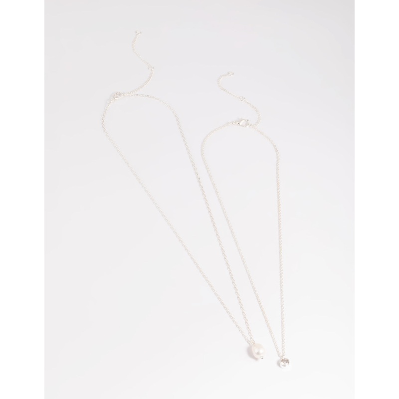 Silver Plated Freshwater Pearl & Cubic Zirconia ‘Mini Me’ Necklace Set