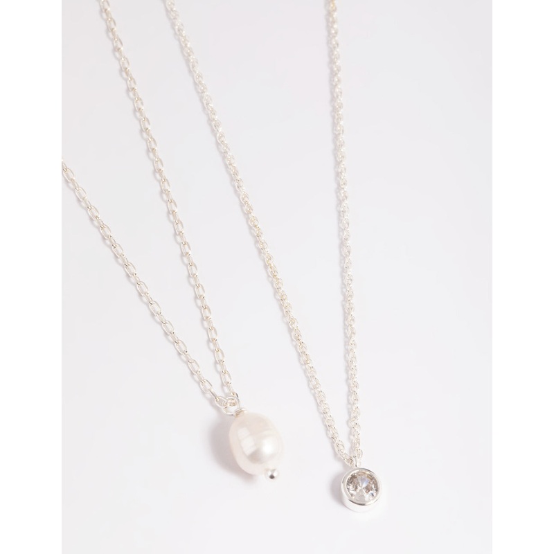 Silver Plated Freshwater Pearl & Cubic Zirconia ‘Mini Me’ Necklace Set