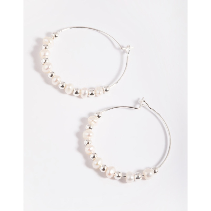 Silver Plated Wire Pearl Hoop Earrings