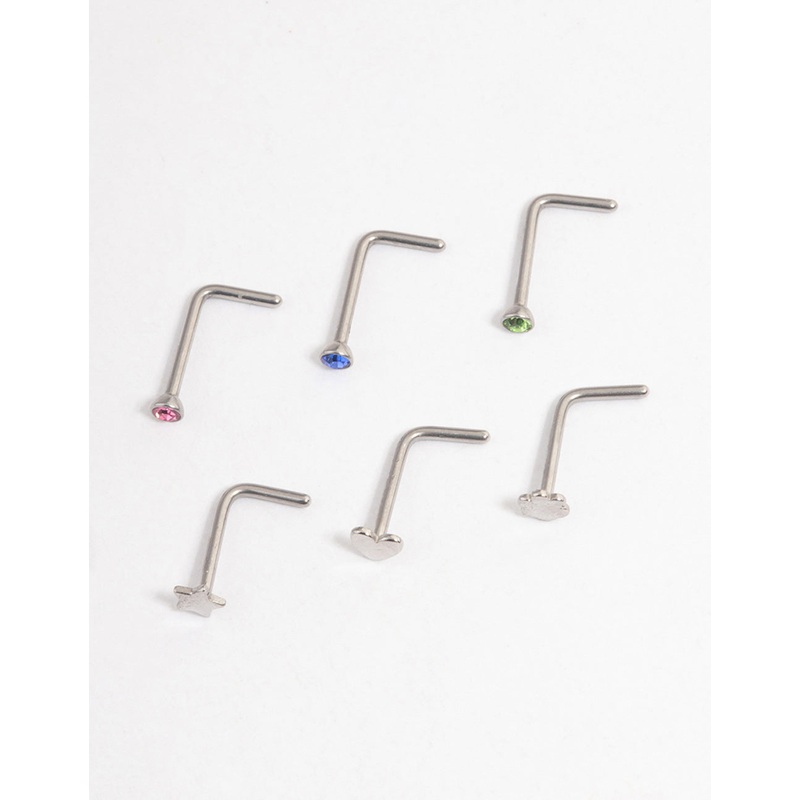 Surgical Steel Heart & Star Nose 6-Pack