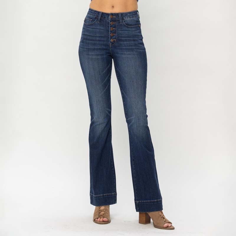 Button High Rise Flare Jeans|24|25|26|27|28|29|30|31|32