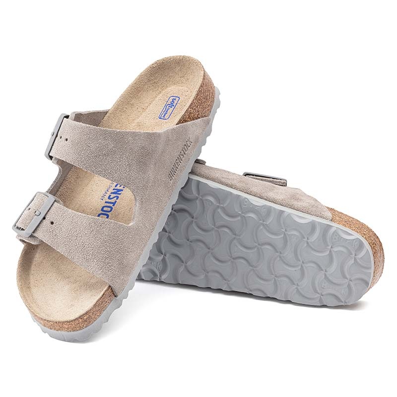 Women’s Arizona Soft Footbed Suede Leather Sandals in Stone Coin