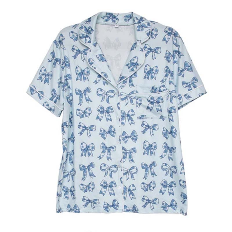 Blue Bows Pajama Top|S|M|L|XL