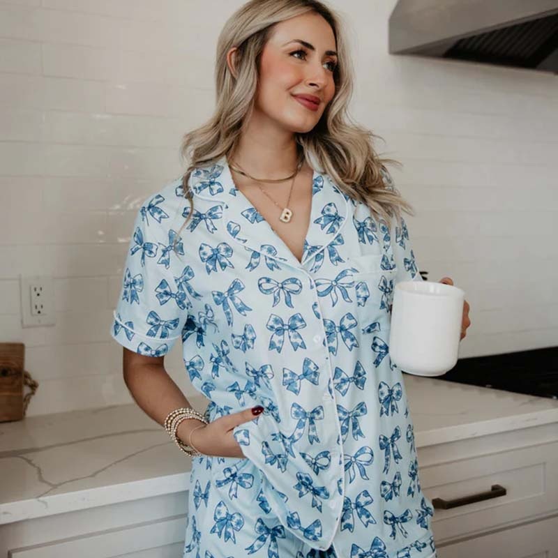 Blue Bows Pajama Top|S|M|L|XL