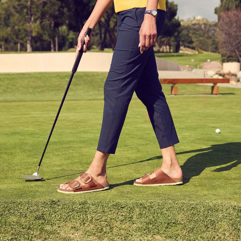Women’s Arizona Leather Big Buckle Sandals in Cognac