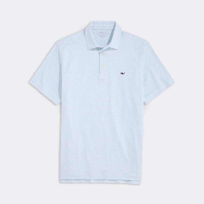 Bradley Stripe Sankaty Polo in White and Aqua