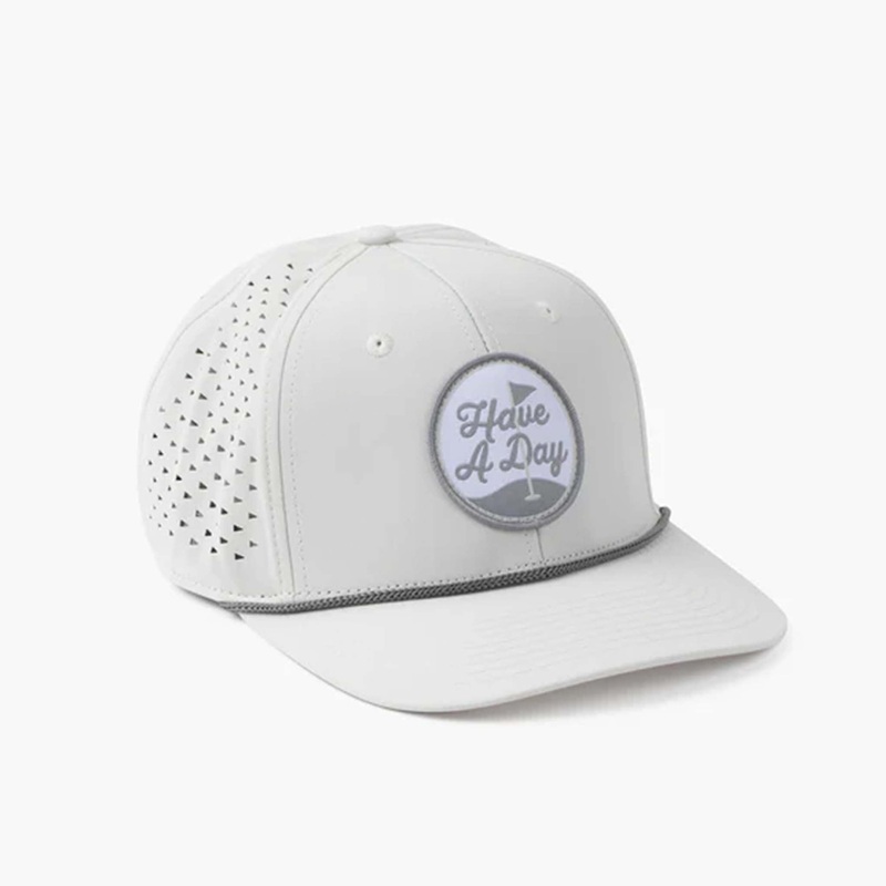 Have A Day Perforated Rope Hat in Grey