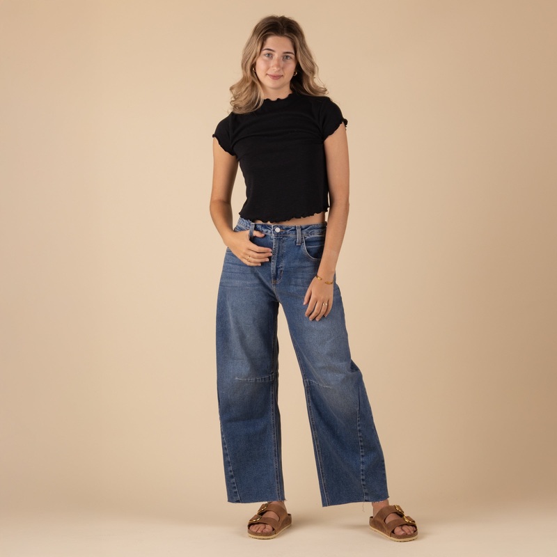 Medium Wash Seamed Barrel Jeans