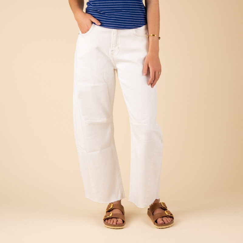 Seamed Barrel Jeans in White|24|25|26|27|28|29|30|31