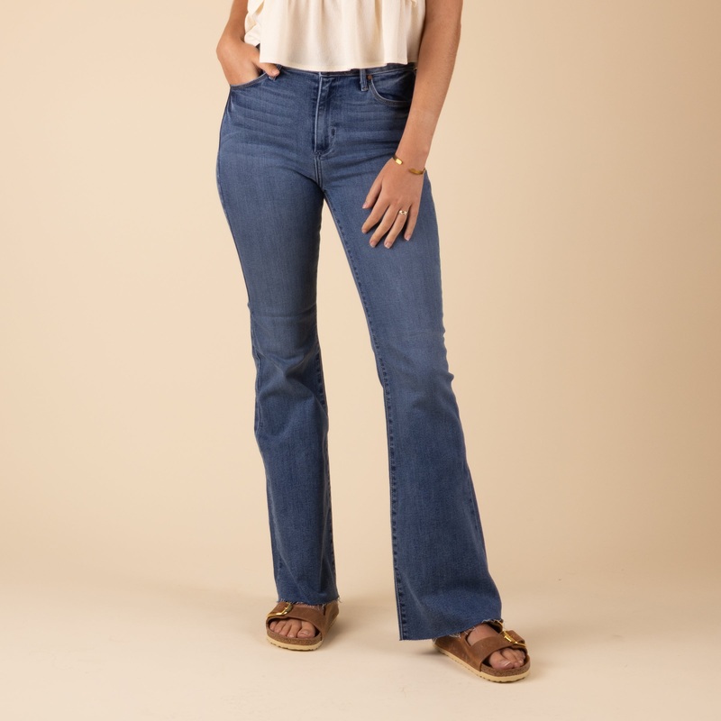 Hi-Rise Scissor Flare Jeans in Medium Wash