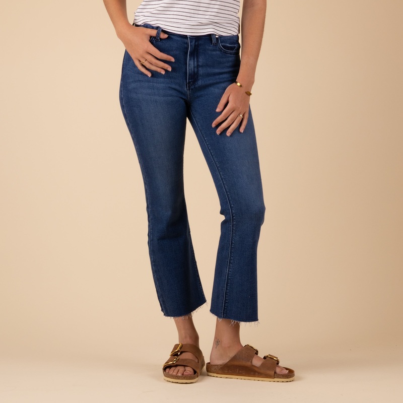 Tonal Crop Flare Jeans in Dark Wash