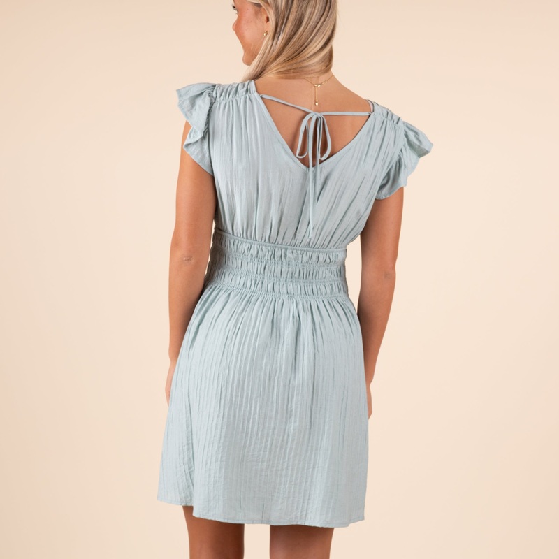 V-Neck Smocked Waist Dress|Mint|Pink|Kiwi|S|M|L