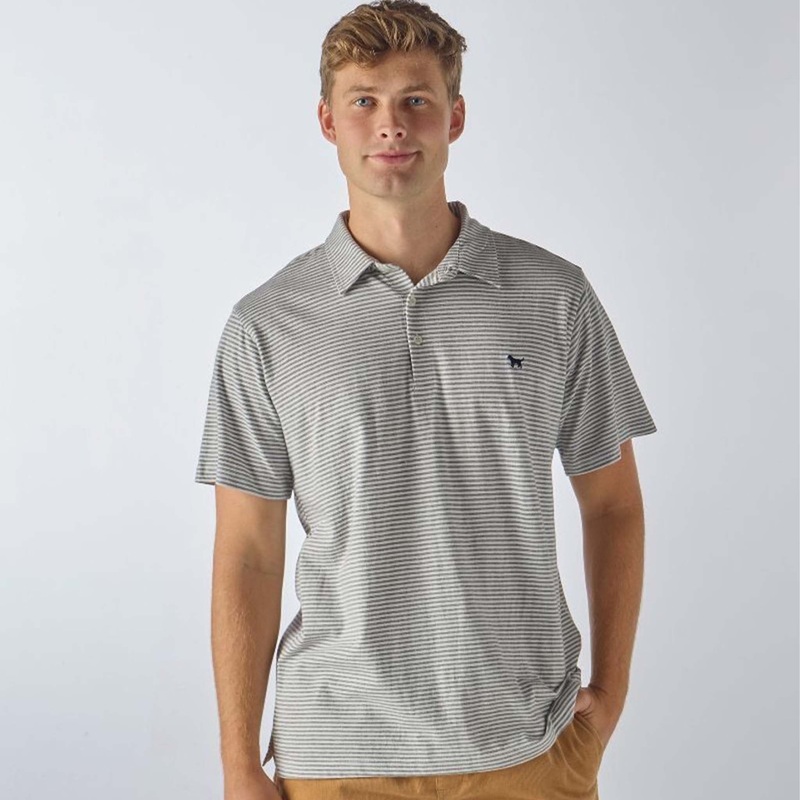 Striped Men’s Short Sleeve Polo in Grey and White