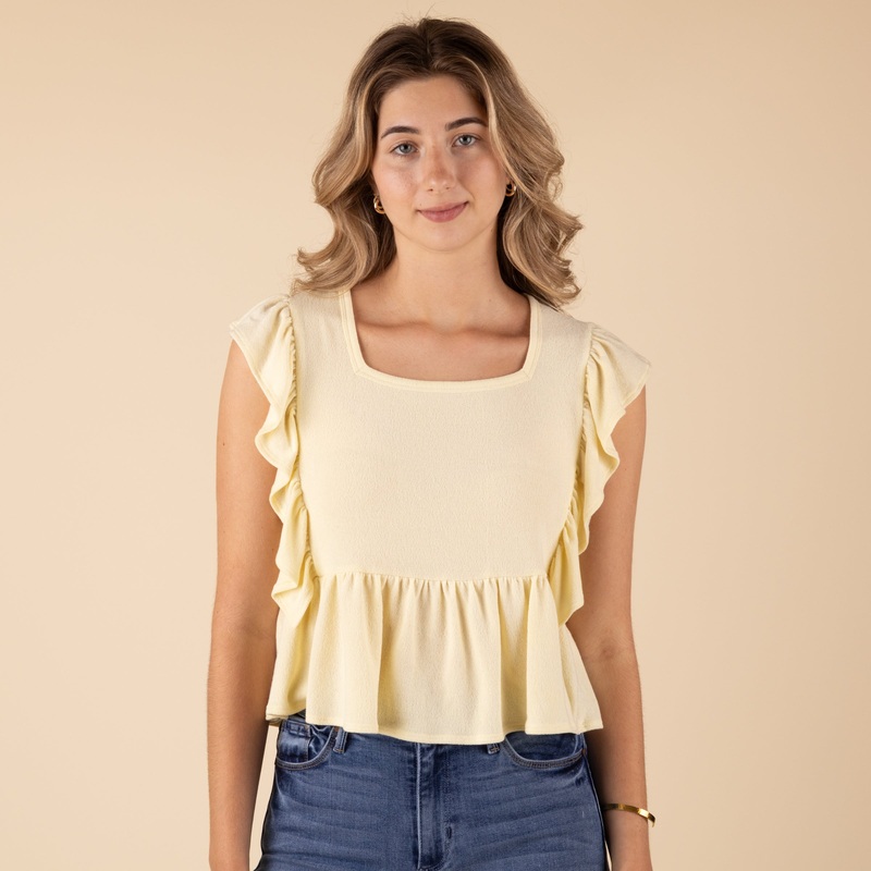 Ruffled Crepe Babydoll Sleeveless Top