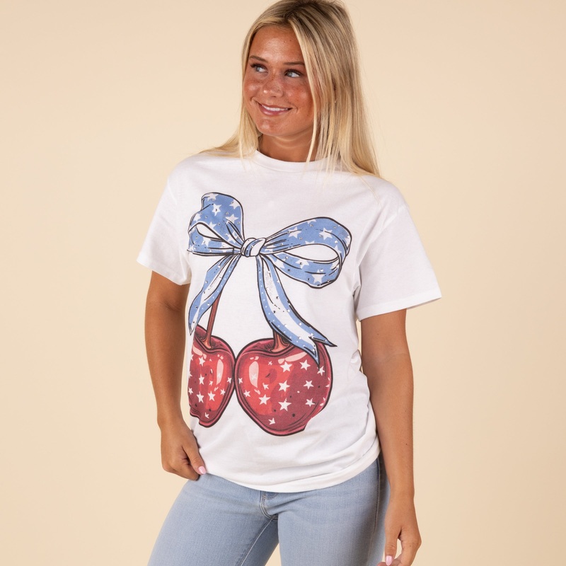 Rhinestone Patriotic Cherries Short Sleeve T-Shirt