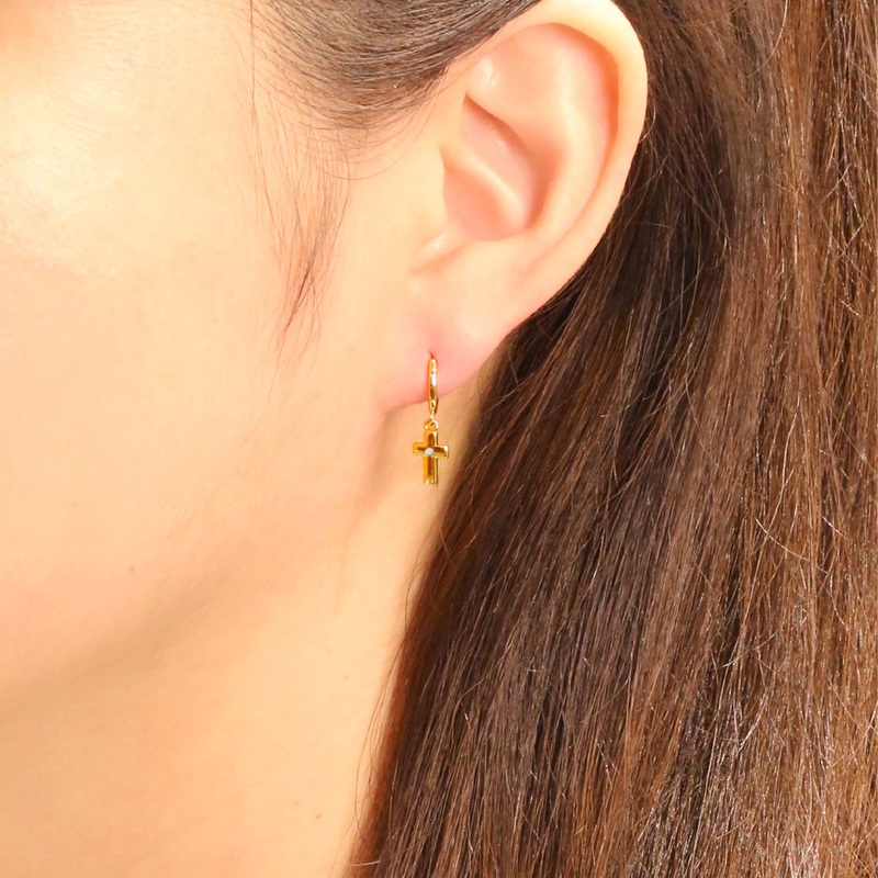 Gold Cross Huggie Earrings