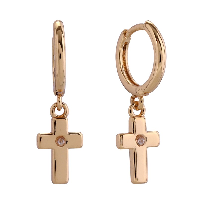 Gold Cross Huggie Earrings