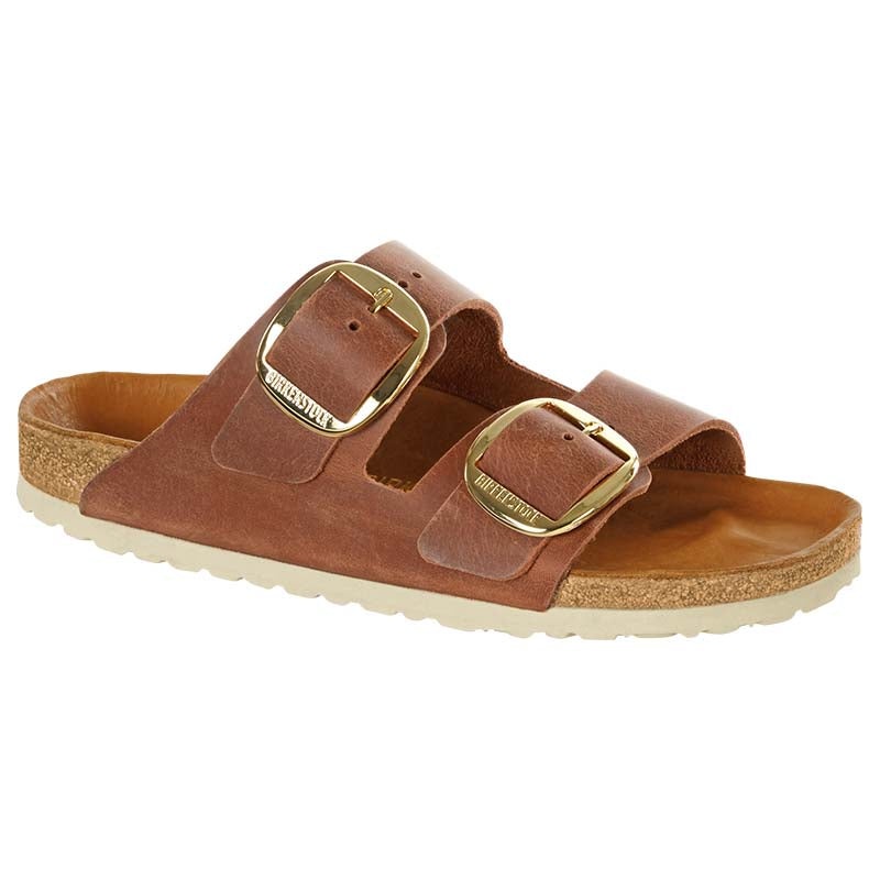 Women’s Arizona Oiled Leather Big Buckle Sandals in Cognac