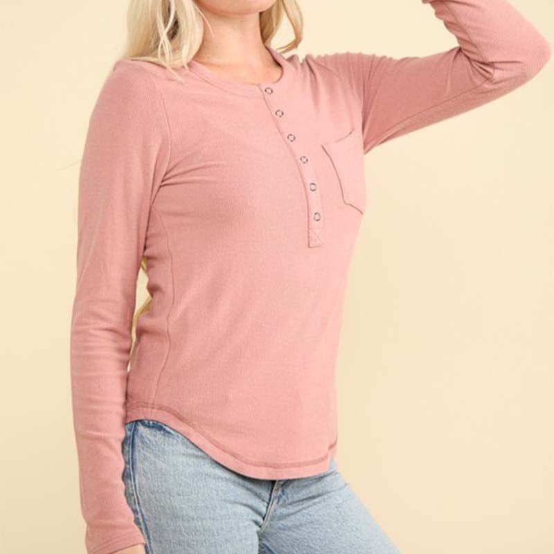 Lightweight Jersey One Pocket Henley Top