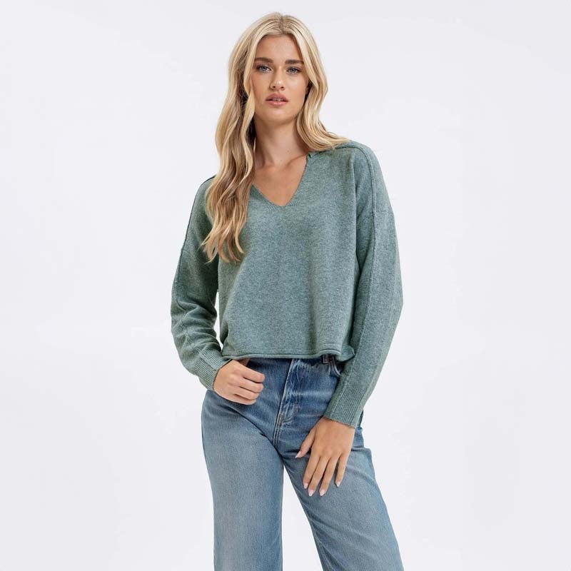 Lightweight V-Neck Sweater|Dusty Blue|Oatmeal|Olive|Almond|Heather Grey|S|M|L