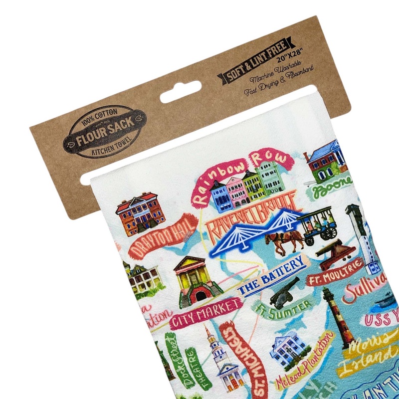 Charleston Landmark Collage Flour Sack Towel