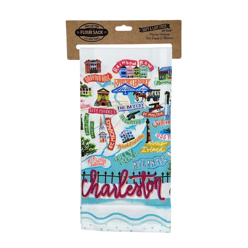 Charleston Landmark Collage Flour Sack Towel