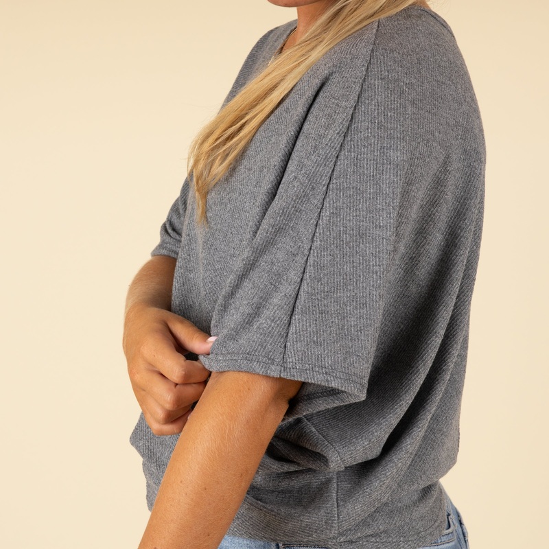 Short Sleeve Miter Ribbed Cocoon Top