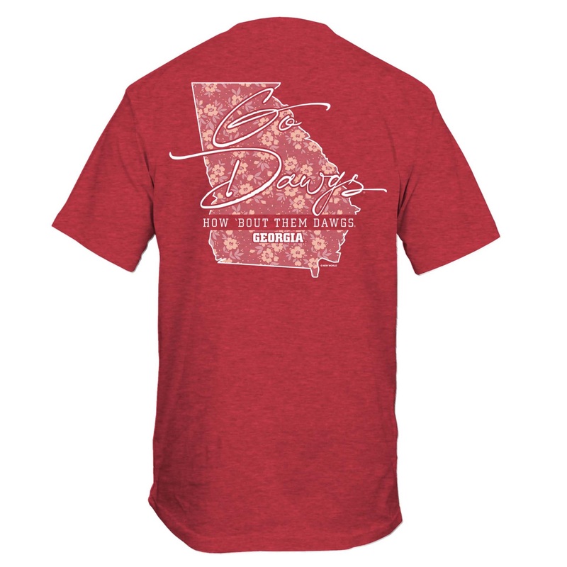 UGA Scripty Floral State Short Sleeve T-Shirt in Heather Red